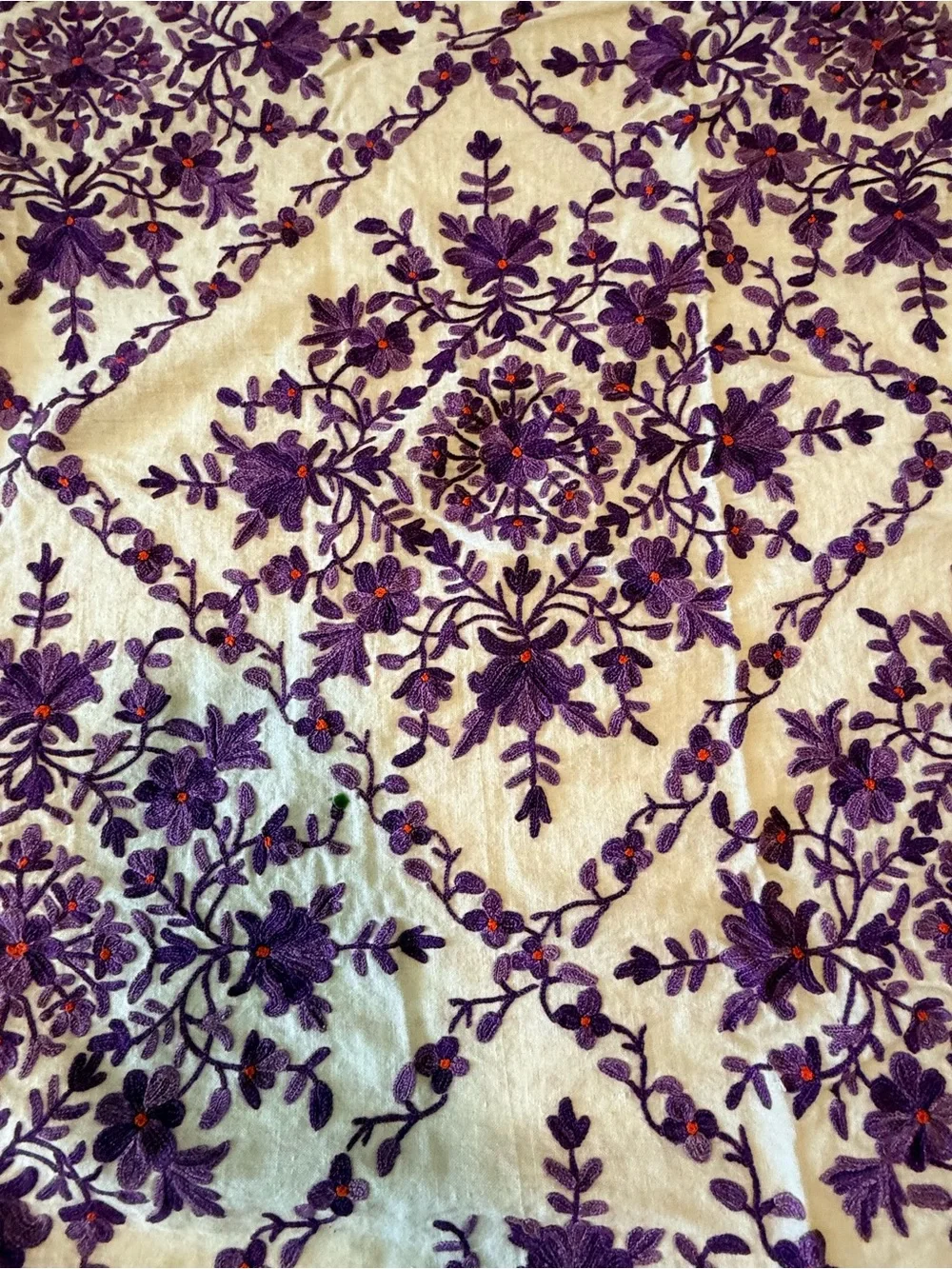 Embroidered Cream Table Linen with Violet Floral Design